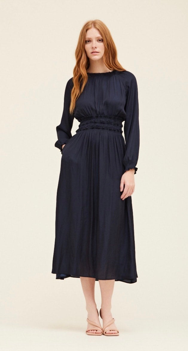 Satin Cinch Waist Dress - Midnight | Shop Vintage Alley